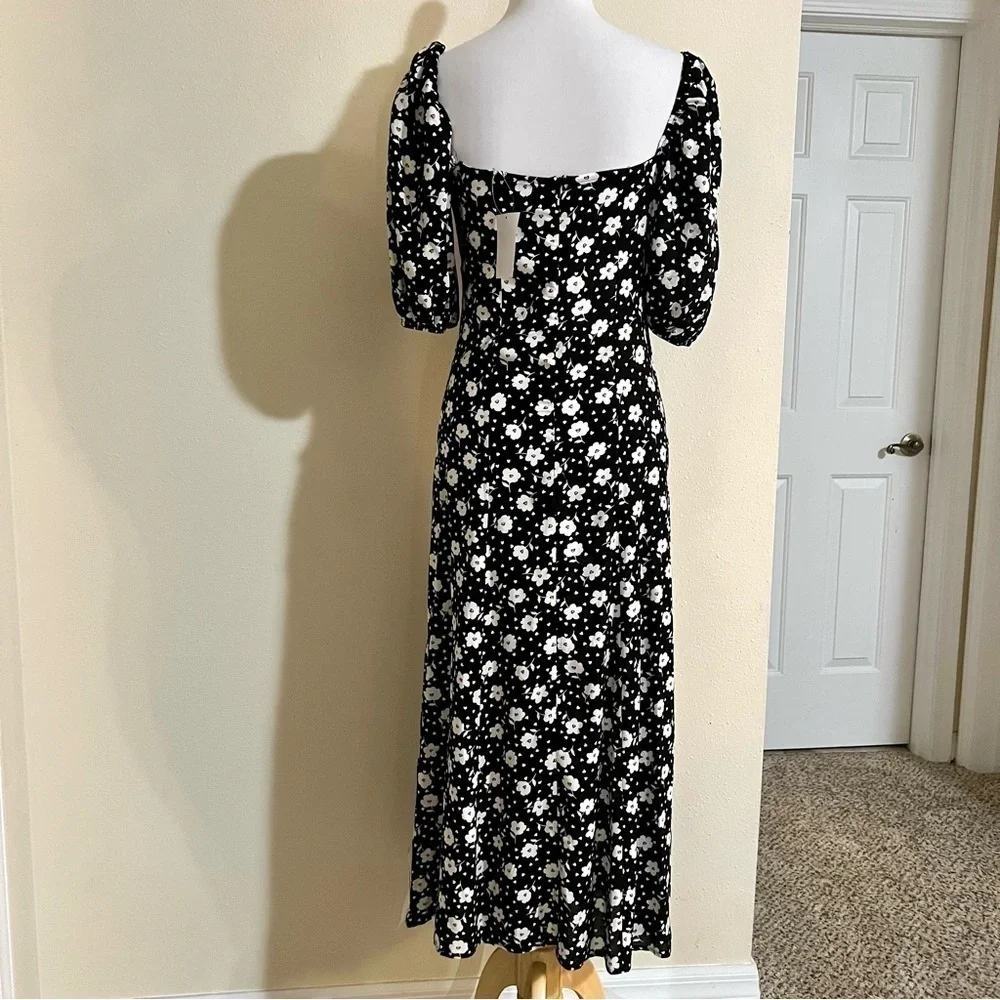 NWT ASOS DESIGN puff sleeve ruched bust midi split dress in floral and heart 6